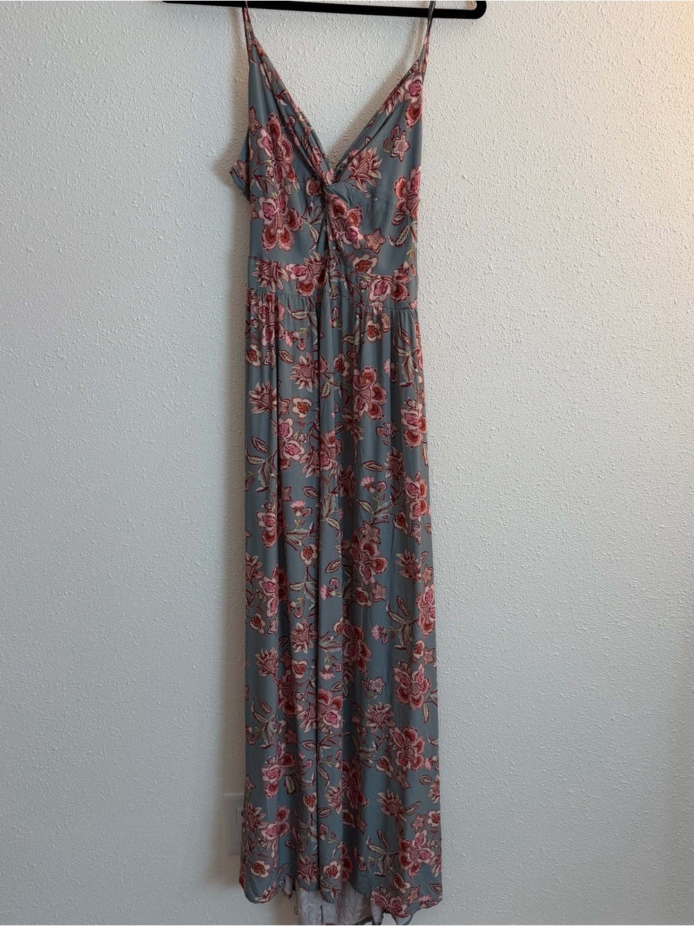Floral V-Neck Maxi Dress in Dusty Blue and Rose